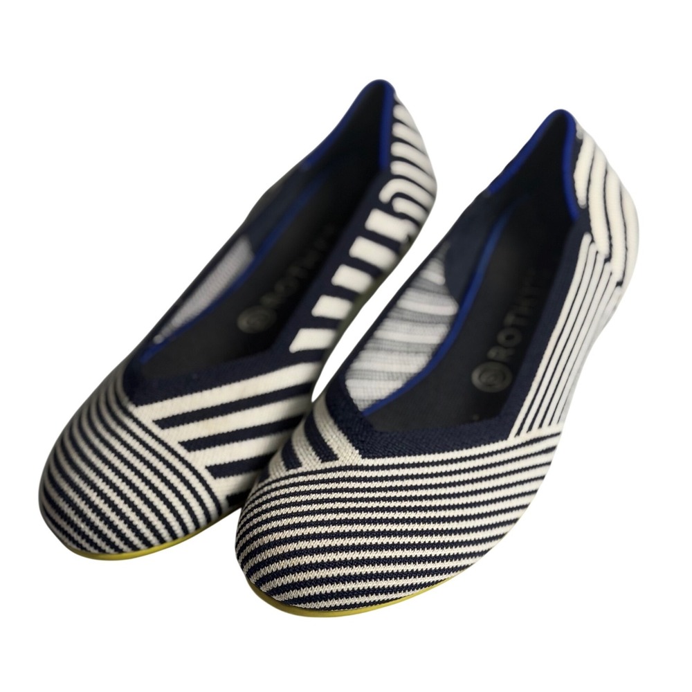 Rothy's The Point Flats Navy White Striped Knit Sustainable Shoes Size 11 Women